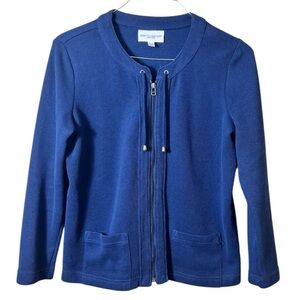 Rebecca‎ Malone Royal Blue Knit Zip Cardigan Size PS Minimalist Cozy Layer